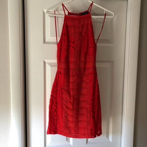 Red Topshop Lace Bodycon Mini Dress• EUC - Picture 4 of 12
